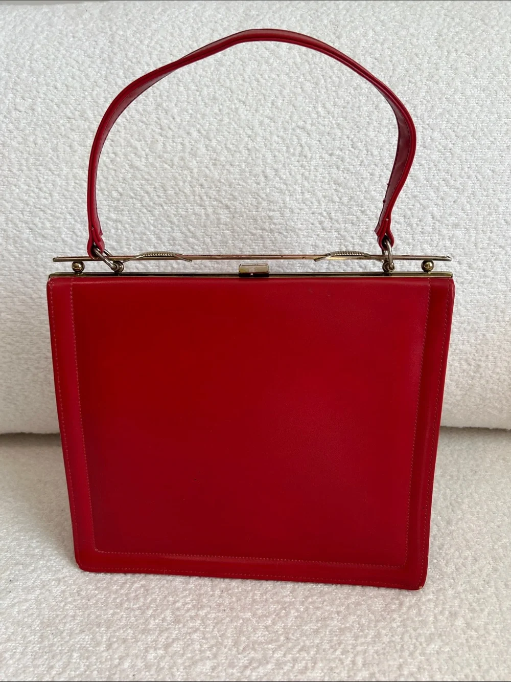1950s Vintage Red Leather Top-Handle Bag